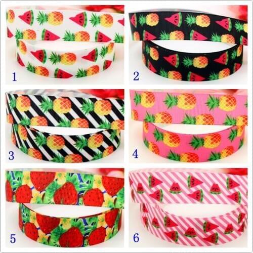 DHK 7/8'' 5yards pineapple watermelon strawberry printed grosgrain ribbon headwear hair bow diy decoration OEM 22mm E1207