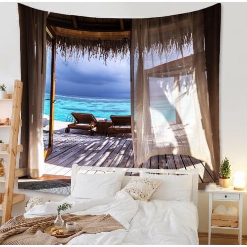 Beach Outside The Window Printing Tapestry Creative Hippie Wall Hanging Cloth Bohemian Tapestries Mandala Wall Art Decor