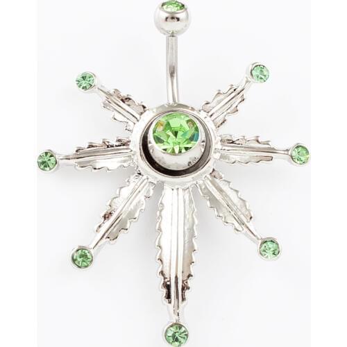 Maple leaf big style body jewelry women green stones belly button ring 14G Stainless Steel navel bar piercing fashion jewelry