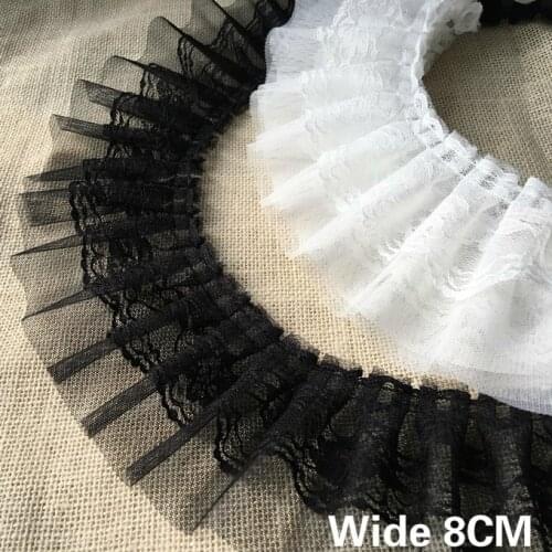 8CM Wide Luxury 3D Pleated Lace Cotton Embroidery Ribbon Ruffle Trim Curtains Dress Skirts Hem Splice Sewing Guipure Supplies