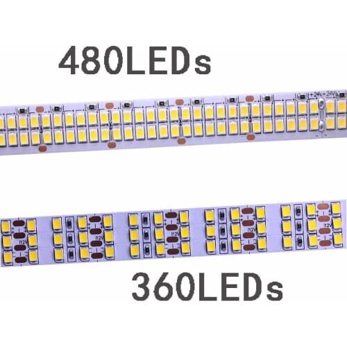 High bright 12V 24V 2835 LED Strip tape light double row IP20 Non-Waterproof 480leds/M 5m/Roll LED Strip White/Warm White