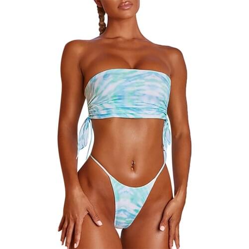 Summer Swimsuit Bikini Set 2021 Sexy Women Tie Dye Gradient Swimwear High Waist Bandage Bandeau Bikini biquinis feminino A40