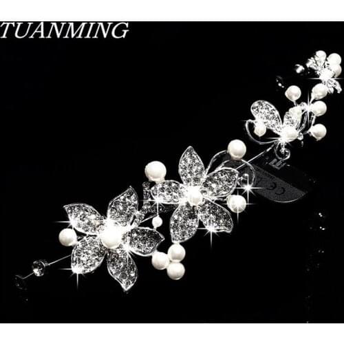 Hot Sale Women Girls Rhinestone Flower Bride Wedding Hairband Pearl Beads Bridal Party Hairband Hair Pieces Hair Accessories