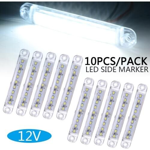 Mayitr 10pcs White 9 LED Car Auto Sealed Side Marker Clearance Light Truck Trailer Lorry Bus 100x15mm Accessories