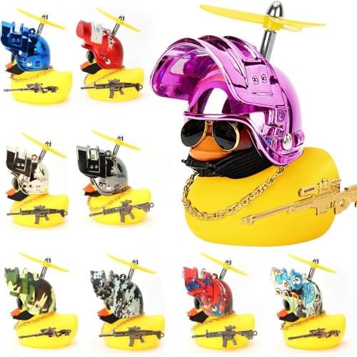 Duck Toy with Sticker Silicone Yellow Duck Propeller Helmet Ornaments for Car Interior Decorations