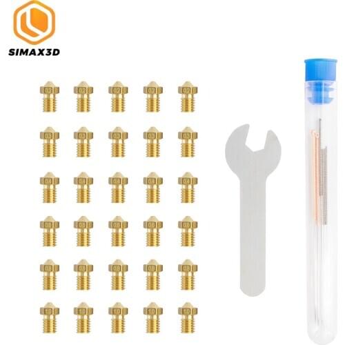 SIMAX3D 30pcs 3D Printer M6 Nozzles with Cleaning Needles Kit + Wrench V6 V5 Brass Exruder Nozzle Print Head for E3D Makerbot