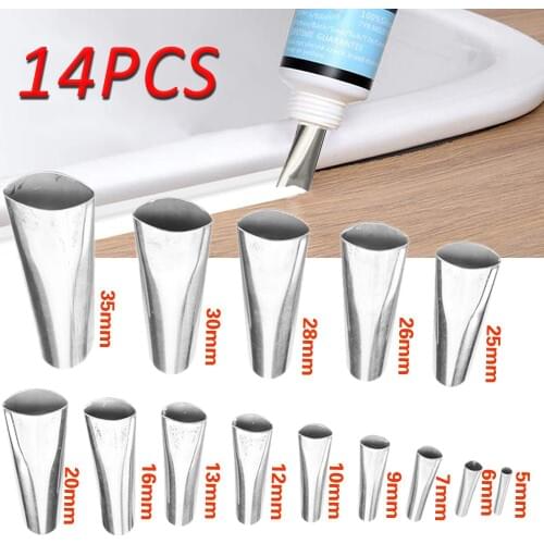 14Pcs Caulking Nozzle Applicator Finishing Tool Stainless Steel Glue Mouth Caulk Scraper Grout Sealing Kitchen Bathroom Sealant