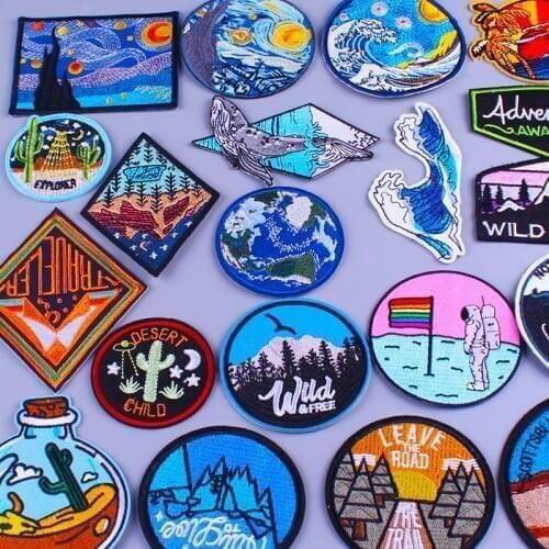 Adventure Mountain Explorer Patches On Clothes Van Gogh Embroidered Patches For Clothing Iron On Patches For Clothes Stripes DIY