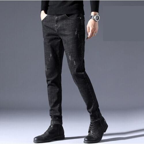 2021 Spring New High Quality Mens Jeans Trend Small Straight Leg Korean Elastic Fashion Casual Pants