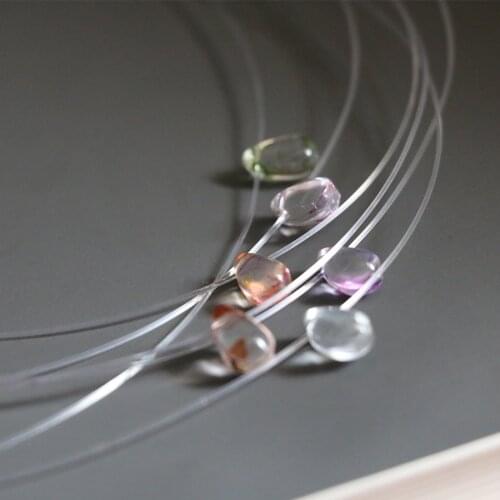 Simple Small Clear Color Acrylic Water Drop Bead Charm Choker Necklace Cute Transparent Fishing Line Chain Neck Clavicle Jewelry