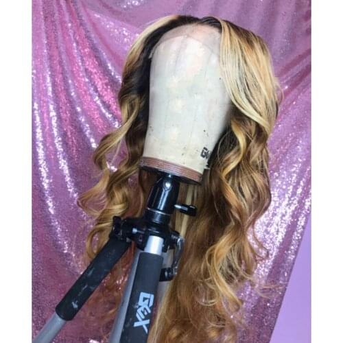 Omber Highlight Blond Long Bodywave Lace Frontal Wig With Baby Hair Middle Part Lace Wig Preplucked Glueless For Women