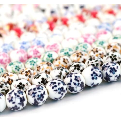 Wholesale 20pcs/lot Printed Picture Ceramic Beads 8mm and 10mm Small Round Porcelain Beads Chinese Classic Style Popular Jewelry