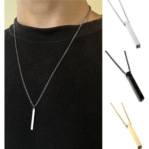 2021 New Fashion Rectangle Bar Necklace Men Waterproof Stainless Steel Chain Pendant Necklace For Men Jewelry Gift