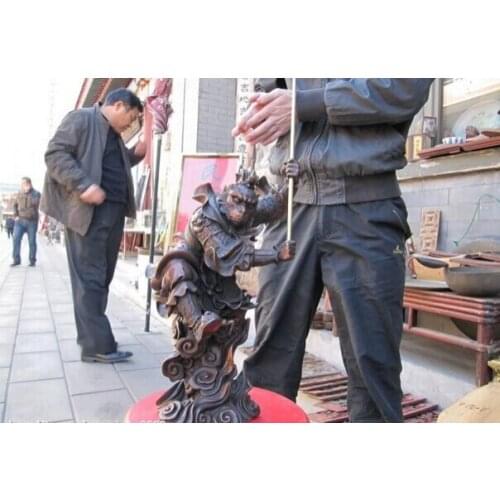 Song voge gem S1093 16"Chinese Buddhism Folk red bronze SunWuKong Monkey King Monkey God Statues