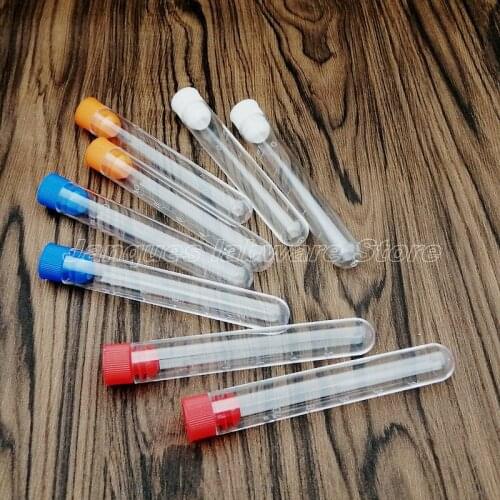 50pcs 16x100mm Clear Plastic Test Tubes,Party Candy Bottle with Round Bottom Wedding Gift Vial With Color Caps and Scale