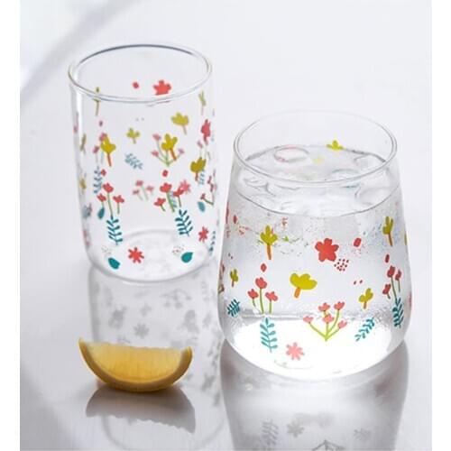 Transparent High Borosilicate Flower Forest Glass Coffee Mug Heat-resistant Tea Cup Milk Juice Drink Cups Water Mugs 430ML