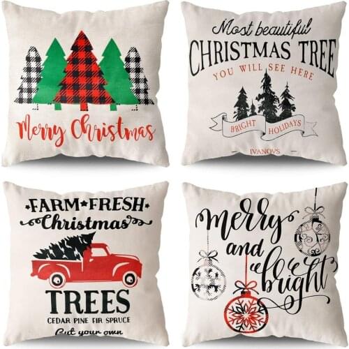 Wareon-Christmas Pillow Covers Set of 4 Christmas Dector Festive Pillow Covers Cute Buffalo Check Throw Pillows Holiday Dector