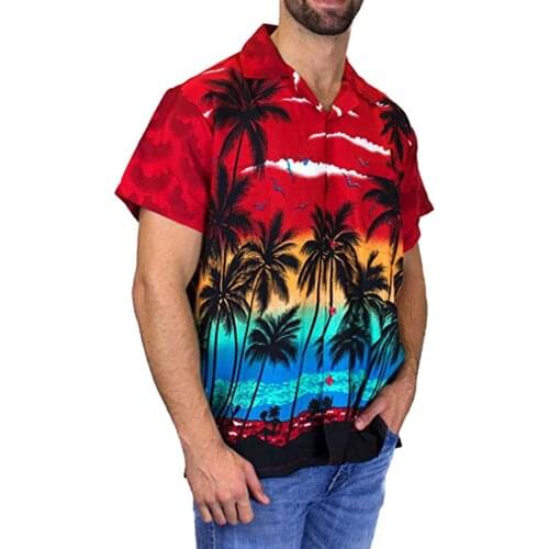 Buttons Shirts Mens Fashion Hawaii Print Shirts Male Short Sleeve Button Beach Blouse Casual Floral Beach Shirts For Men
