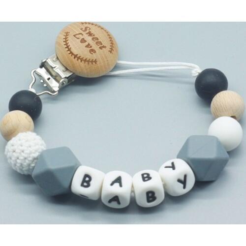 Pacifier Clip Dummy Holder Soother Teether Chain Personalised Baby Shower Gift Name Silicone Beads Custom Newborn Organic BPA