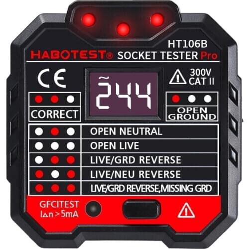 HT106B Socket Outlet Tester Circuit Polarity Voltage Detector Wall Plug Breaker Finder RCD Test