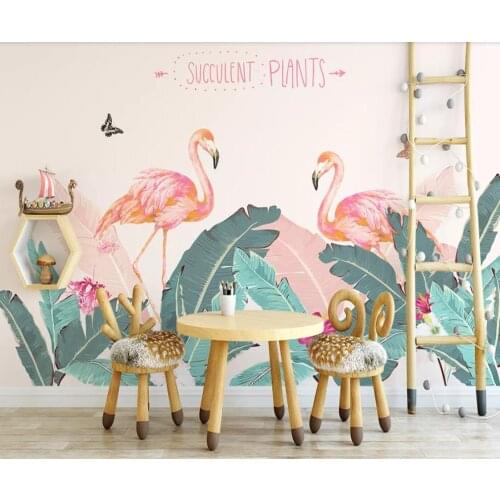 Flamingo Tropical Wallpaper Murals 3D Photo Wall Paper Wall Art Decor Contact Paper Home Improvement Banana Leaves Wall Cover