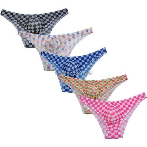 5Pcs/Lot Sexy Mens Underwear Airy Mesh Mini Cheek Sissy Base Pants Pouch Plaid Briefs