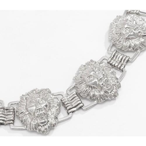 Hip Hop Heavy Metal Alloy Jewelry Necklace Punk Rock Lion Head Pendant Geometric Chain Necklaces Female Jewelry Accessories