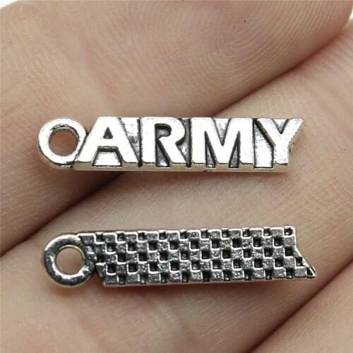 WYSIWYG 10pcs 22x5mm Pendant Army Army Charm Pendants For Jewelry Making Antique Silver Color Army Pendants