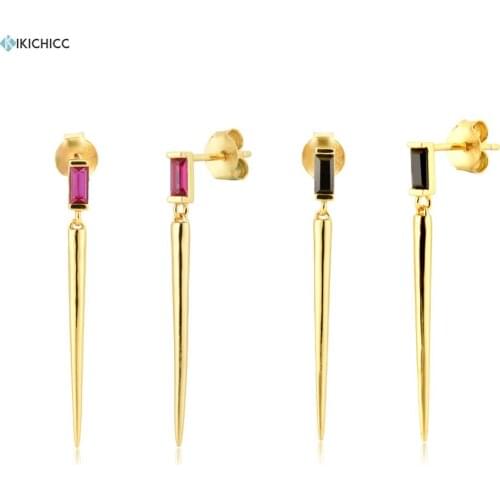 Kikichicc 925 Sterling Silver Rose Red Black Drop Earring 15mm Slim Spike Drop Earring Piercing Pendiente For Women Fashion