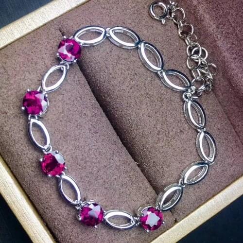 Natural red garnet gem Fashion round Bracelet Natural gemstone Bracelet 925 silver bracelet women girl wedding gift Jewelery