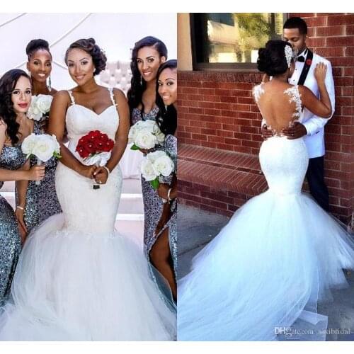 Mermaid Wedding Dresses Backless Sweep Train Lace Custom Made Appliques Bridal Gown 2021