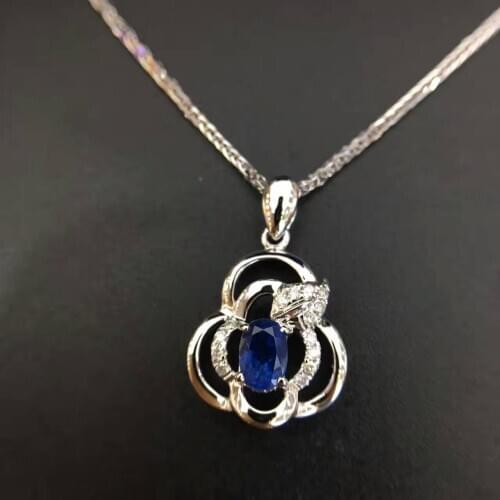 Starfield 18K White Gold 0.09carat Diamond Encrusted Sri Lanka 0.6carat Sapphire Pendant Necklace with Chain for Women
