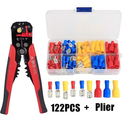 122PCS Insulated Female Male Terminal Spade Crimp Connector Terminas Connectors Cable Wire Connector With Crimp Plier Kits