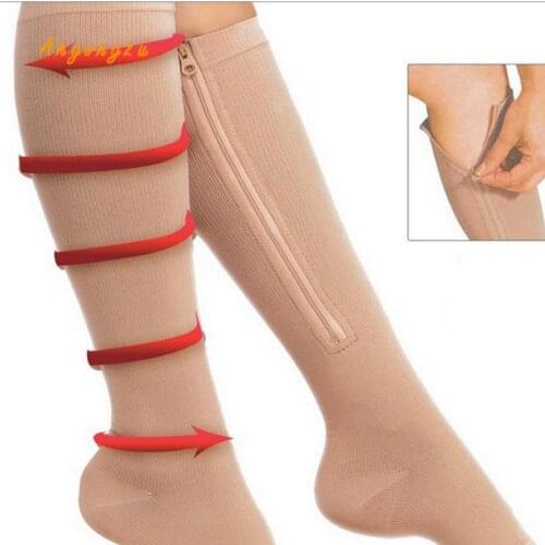 2021 Fashion Zipper Compression Socks Zip Leg Support Knee High Com Pression Sock Women Men Open Toe Pressure 5pair/lot