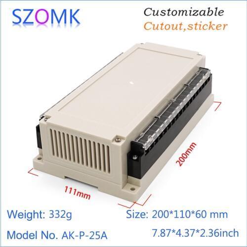 4 pcs 200*110*60mm din rail plastic electronics box with terminal blocks wall mounting plastic din rail PLC instrument housing