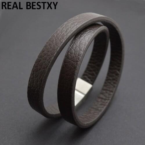 5pcs/lot Brown Braided Leather Bracelet Stainless Steel Magnetic Clasp Fashion Bangles for men women gifts wholesale bangles