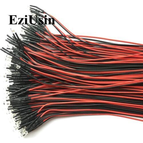 50PCS 5V with a line 3mm colorful flash light emitting tube diode LED Light Bead 5 volt line length 20CM