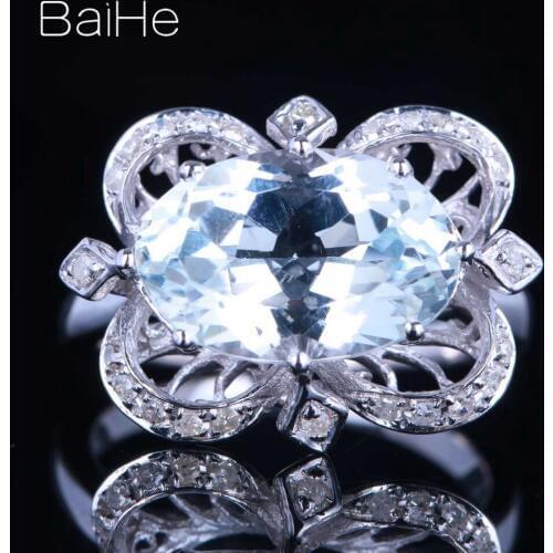 BAIHE Solid 14K White Gold 4.75CT Oval Flawless White Topaz Wedding Band Women Trendy Fine Jewely luxury Gift Ring