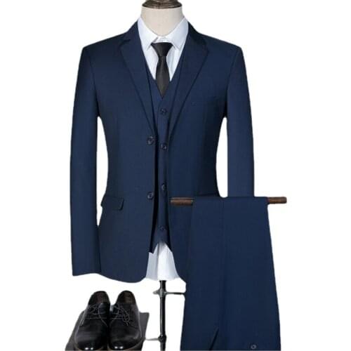 Blazers+Vest+Pants) Formal Business Wedding 3 Pieces Suit Set Male 2021Jacket Trousers Dress Waistcoat Mens Wedding Suit