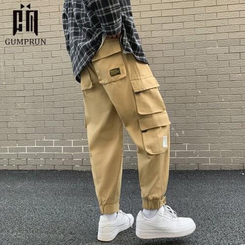 Mens Side Pockets Cargo Harem Pants 2021Black Hip Hop Casual Male Joggers Trousers Fashion Casual Streetwear Multi Pockets Pant