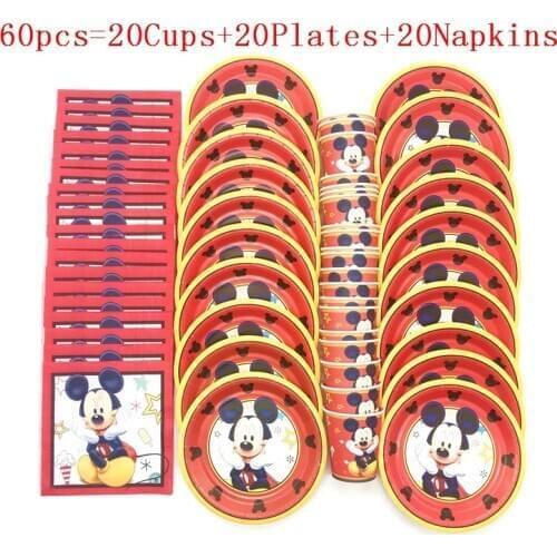 40pcs/60pcs Disney Red Mickey Mouse Theme Girl Birthday Party Paper Cups+Plates+Napkins Event Party Paper Tableware Set Supply