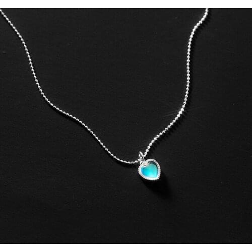 Real 925 Sterling Silver Heart Necklace for Women Blue Stone Beads Chain Ladies Party Wedding Jewelry Female Gifts 2021