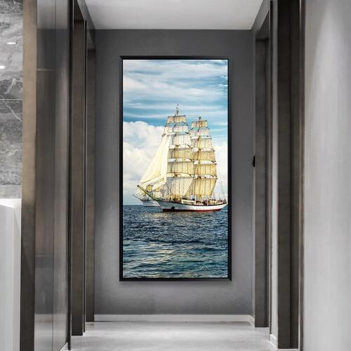 EECAMAIL 5D Diamond Painting Full Drill Smooth Sailing Vertical Version Cross Stitch Modern Simple Living Room Entrance Scenic