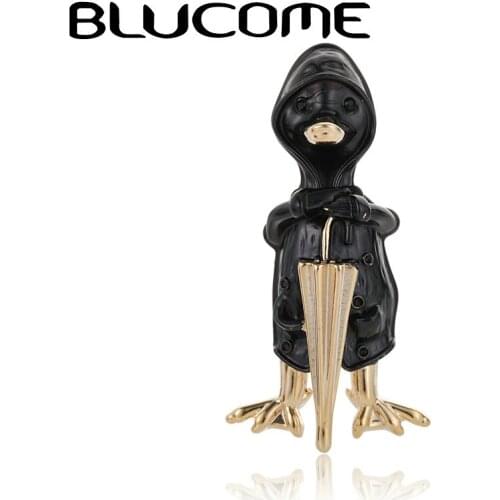 Blucome Enamel Black Duck Brooches For Women Children Men Gold Color Animal Wedding Jewelry Banquet Brooch Pins