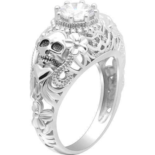 Hainon Skull CZ Silver Color Rings For women European and American Punk style Motor Biker Men Ring Punk mens jewelry