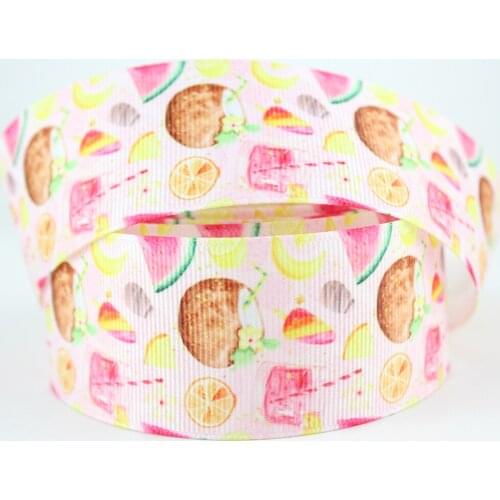 Coconut fruit printed grosgrain ribbon 16-75mm DIY handmade materials hair accessories wedding gift wrap tape ribbons