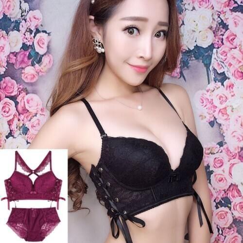 Embroidery lace sutian sets straps no rims bra set suit Japanese girls' wireless underwear bralette gather small adjustment