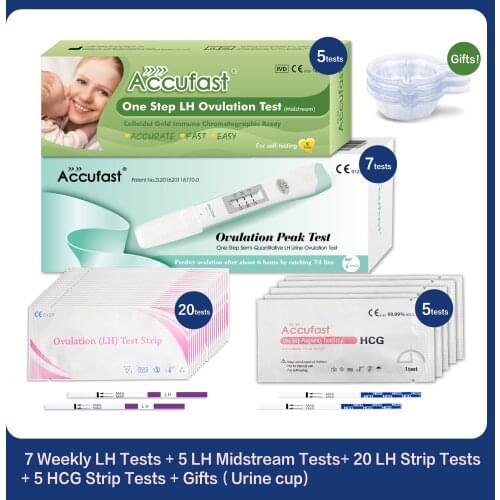 ACCUFAST LH Ovulation Test Kits Including 20Pcs Strip + 5Pcs Strip + 5Pcs Midstream + 7Pcs Semi-Quantitative Midstream Test Kits