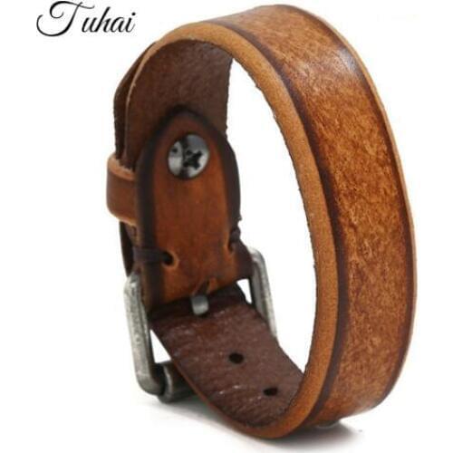 Trendy Brown Genuine Leather Bracelet Men Vintage Punk Unisex Rope Belt Style Bangles & Bracelet Wrap Bangle Jewelry