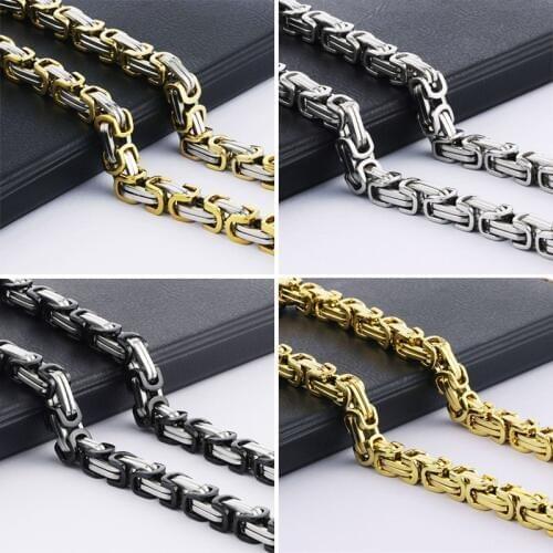 Men Byzantine Box Link Chain Necklace HipHop Stainless Steel Gold/Black Color Long Strong Heavy Chains Fashion Men Jewelry